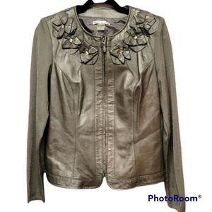 Peter Nygard Leather Jacket floral bling sz Small